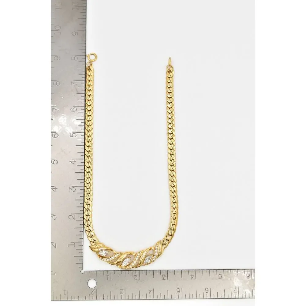 Trifari Vintage Crystal Collar Necklace Heavy Gold Chunky Signed 1960s BinBE